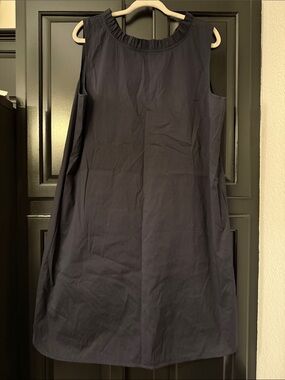 Lafayette 148 New York Navy Sleeveless Shift Dress Minimalist Elegant XL